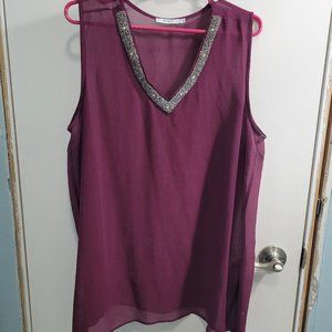 XL Ricki's Purple Sheer Tank with Beaded Neckline